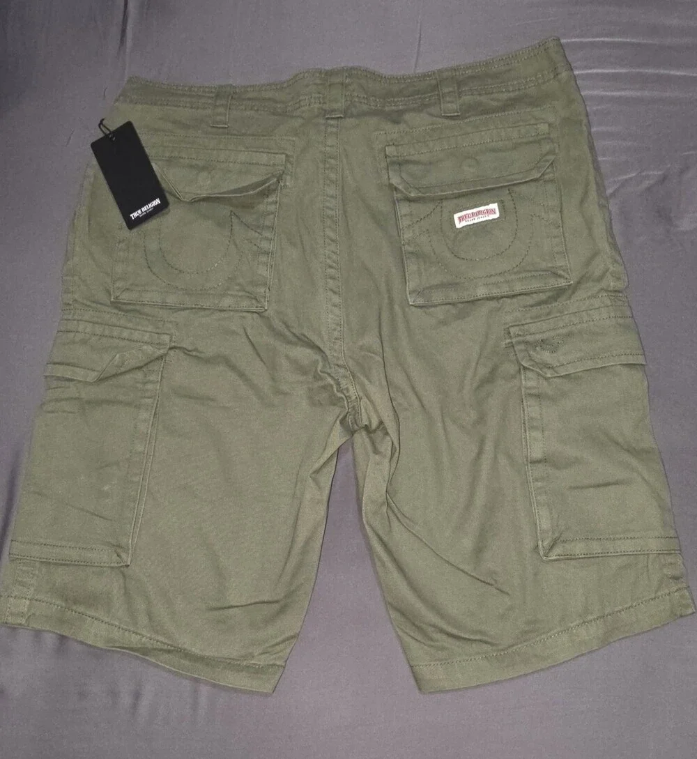 True Religion Men's Cargo Shorts Size 32 Green Flap Pockets Sku 159 NWT